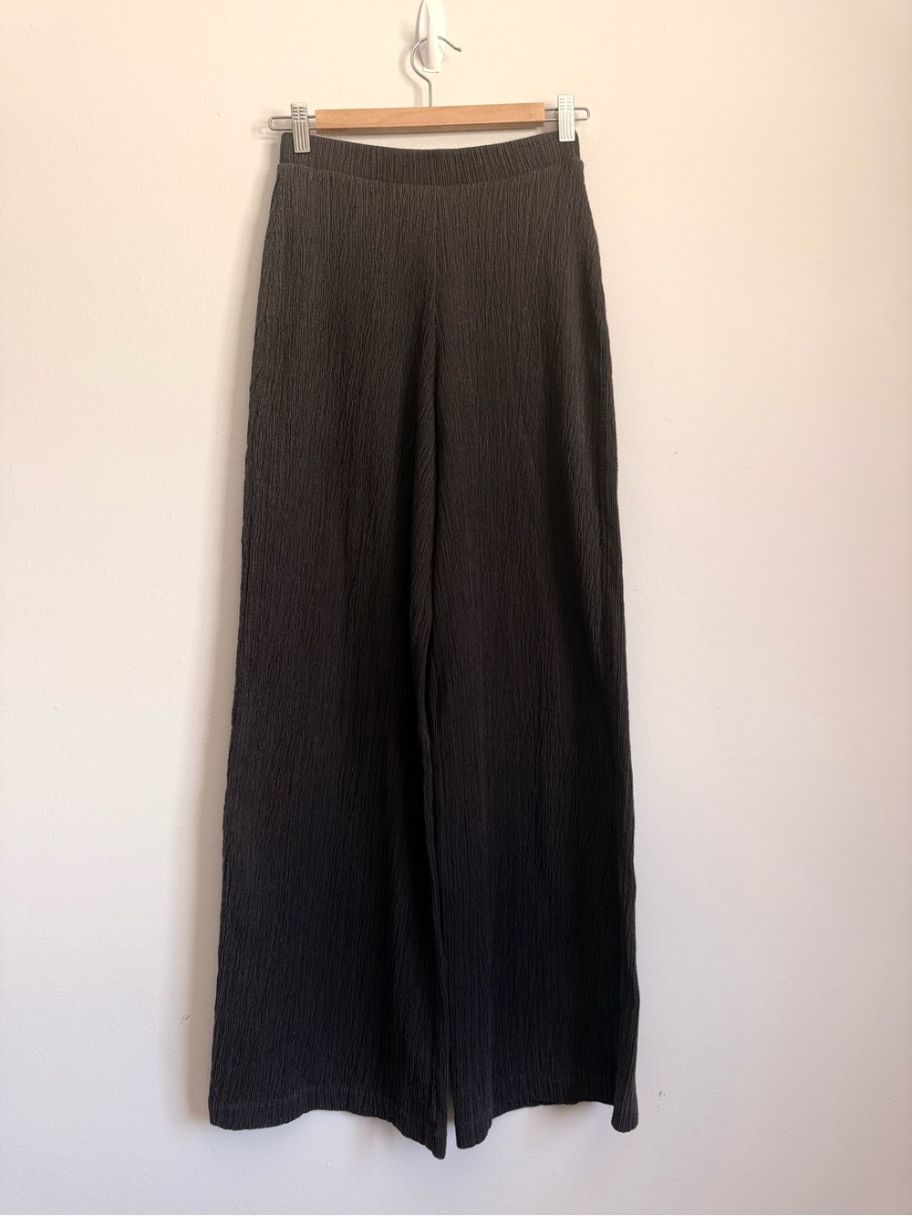 ZARA Navy Blue Plissé Crinkle Wide-Leg Pants Trouser Small